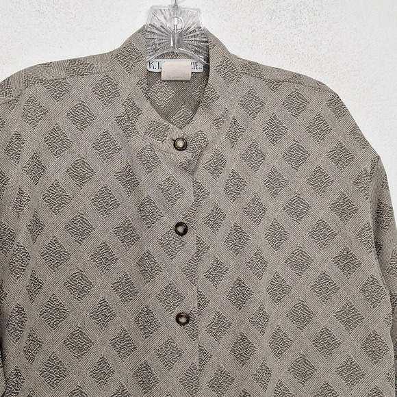 Vintage K.T. McKenzie Taupe Black Button Front Grandmacore 2 Piece Pantsuit Sz.L - Picture 4 of 10